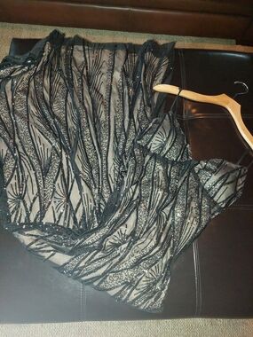 Windsor Black Sequin Long Prom Dress With Nude Lining